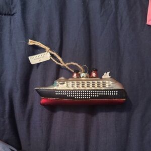 Pottery Barn Red and Silver Cruise Ship Ornament